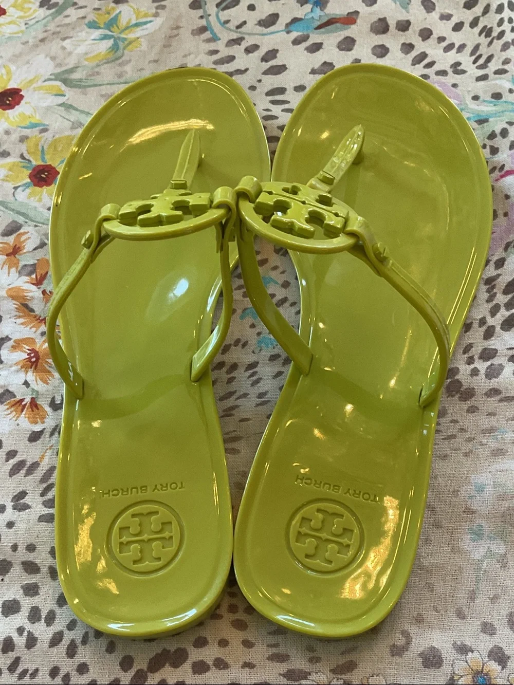 Tory Burch Mini Miller Leaf Green Jelly Thong Sandals
